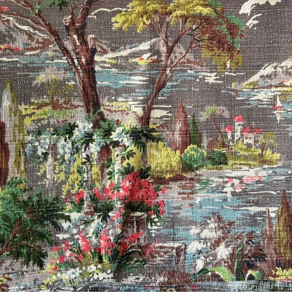 Two Vintage Barkcloth Curtain Panels - Picture 2 of 7